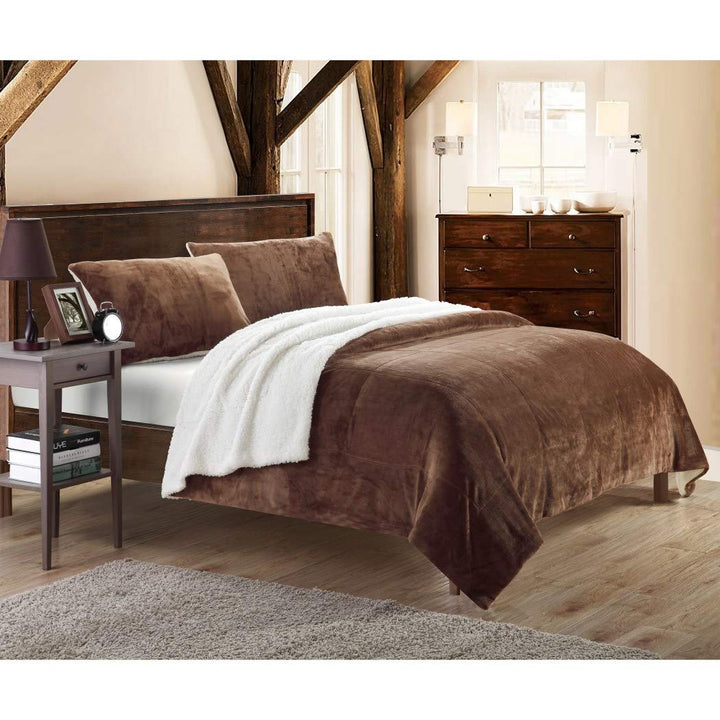 UN 7 Piece Brown Solid Square Pattern Comforter King Set Beautiful Luxurious