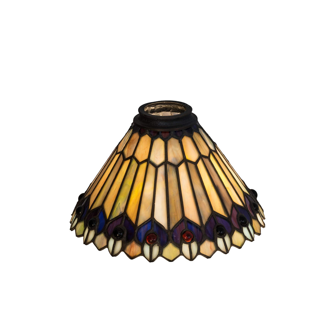 8 In. Wide Tiffany Jeweled Peacock Shade Brown Traditional