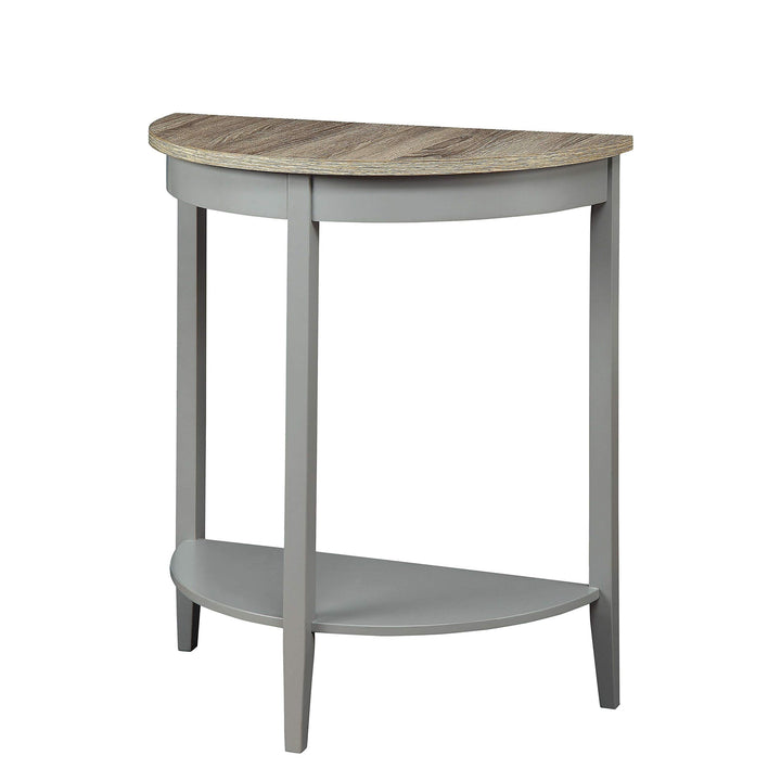 Grey Oak Finish Semi Circle Demilune Table for Small Hallway Entryway Space