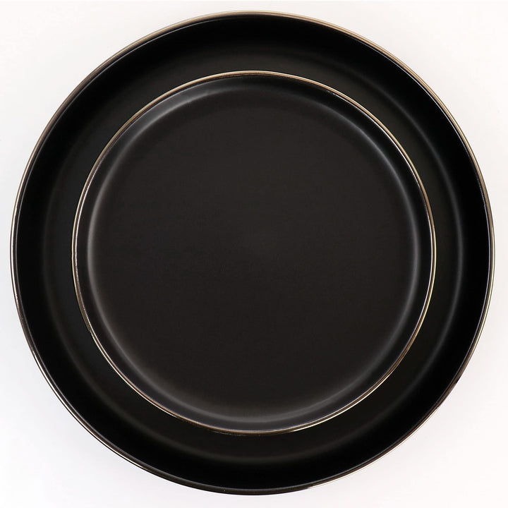 16 Piece Stoneware Dinnerware Set In Matte Black With Gold Rim Solid Modern - Diamond Home USA