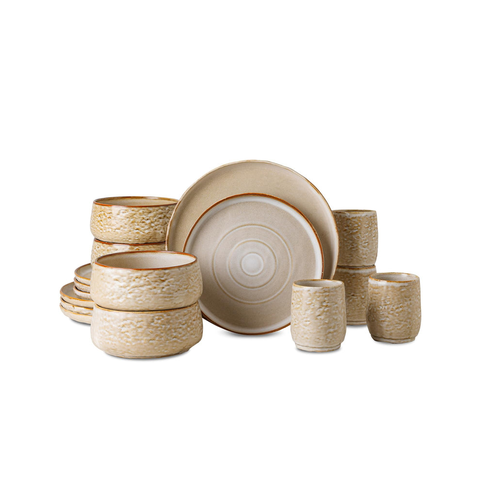 Stone by Mercer Project SHOSAI 32-Piece Stoneware Dinnerware Set Plates and Tan - 32 Piece