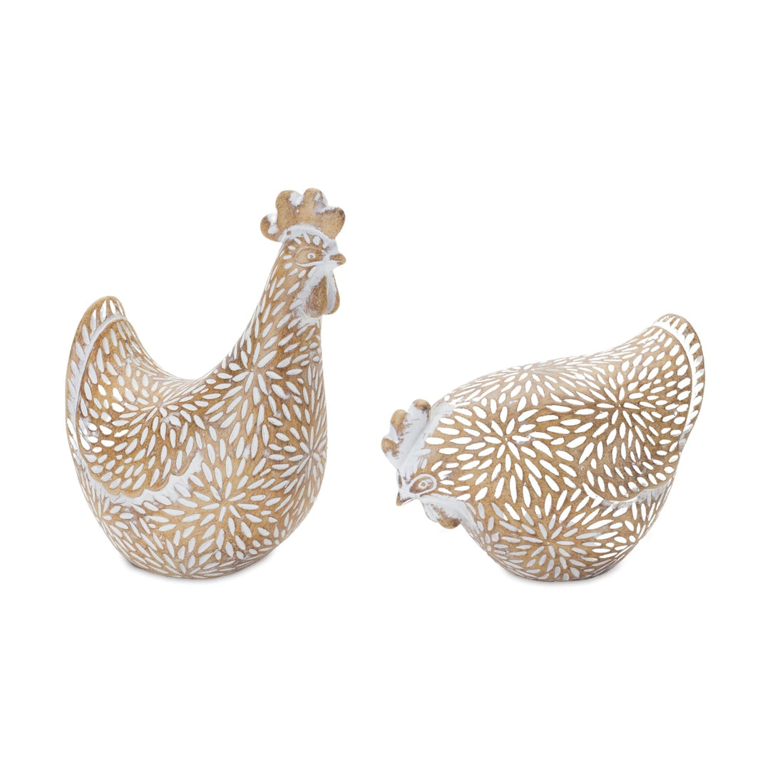 Etched Chicken Figurine (Set of 2) White Traditional Resin