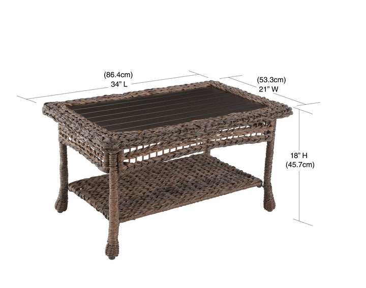 W Unlimited Modern Concept Faux Sea Grass Resin Rattan Coffee Table Dark Brown