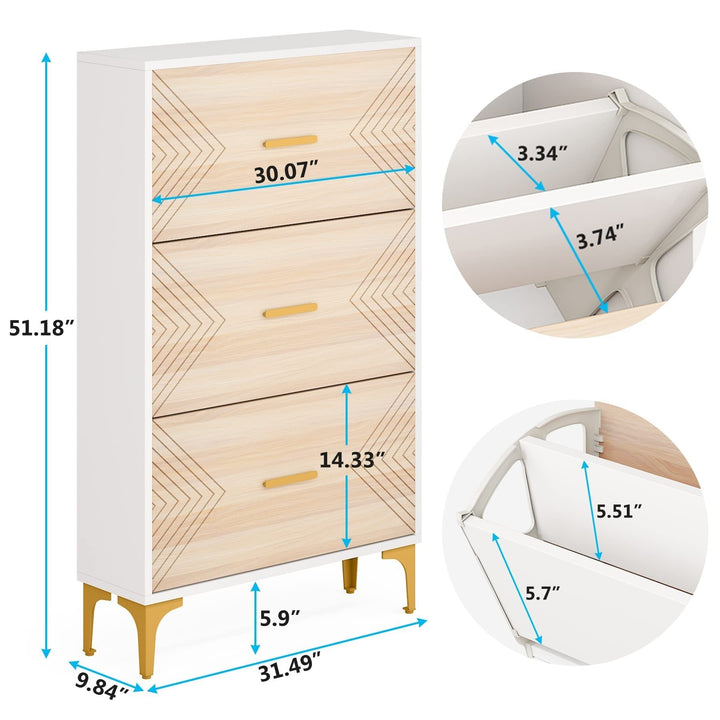 Shoe Cabinet with 3 Flip Drawers for Entryway White Metal Wood