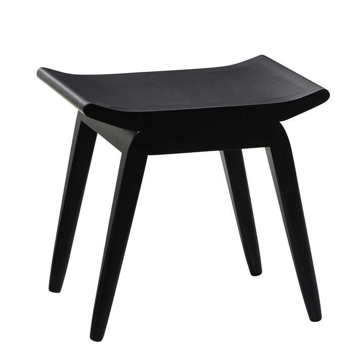 Rectangular Black Wood Stool with Curved Seat 19" X 18.5" 19 X 15 17 Solid