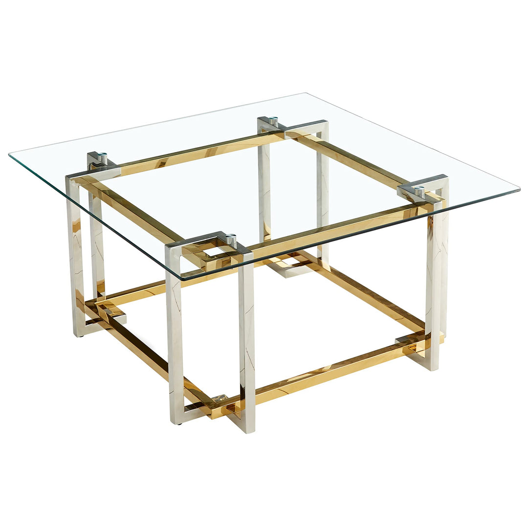 Nspire Contemporary Square Glass & Metal Coffee Table in Silver & Gold