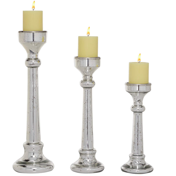 Tall Silver Mercury Glass Candle Holders Set of 3 12" 16" 19" 6 X 19