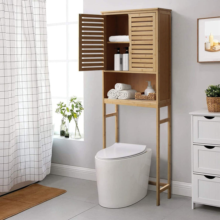 Bamboo Over-The-Toilet Storage Cabinet Bathroom Organizer with Shelf and - Diamond Home USA