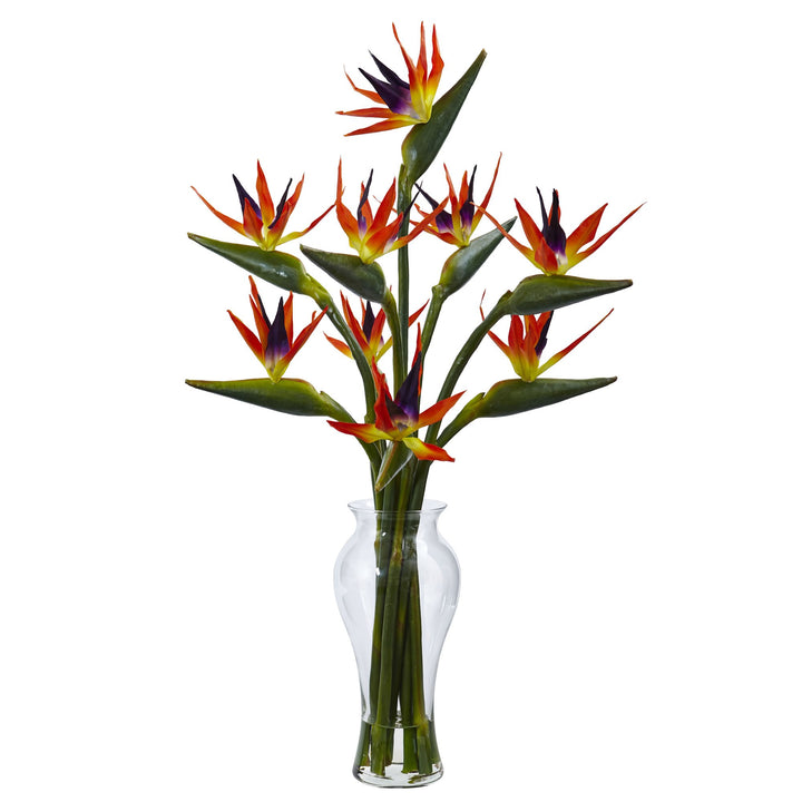 Nearly Natural 1449 Birds of Paradise in Vase Orange and Green