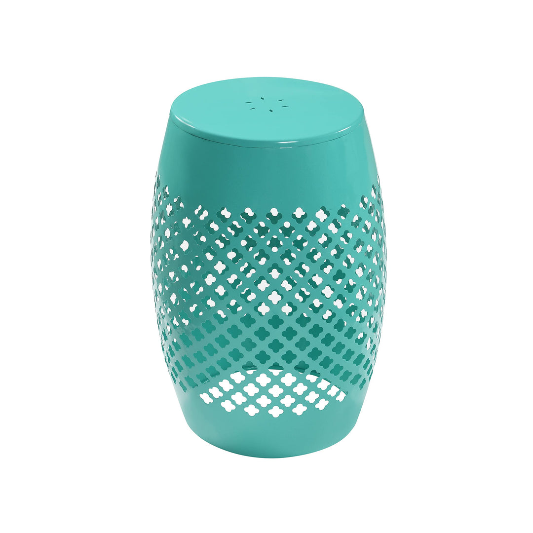 AC Pacific Outdoor Indoor Lace Cut Side Table Powder-Coated Iron Pedestal Green