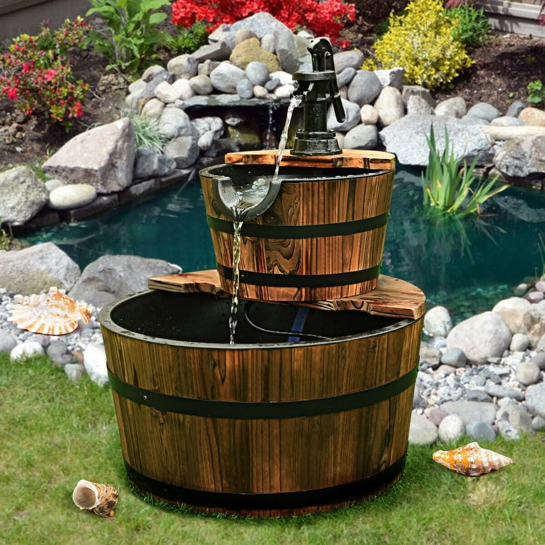 Wooden Waterfall Fountain Bucket Brown Wood