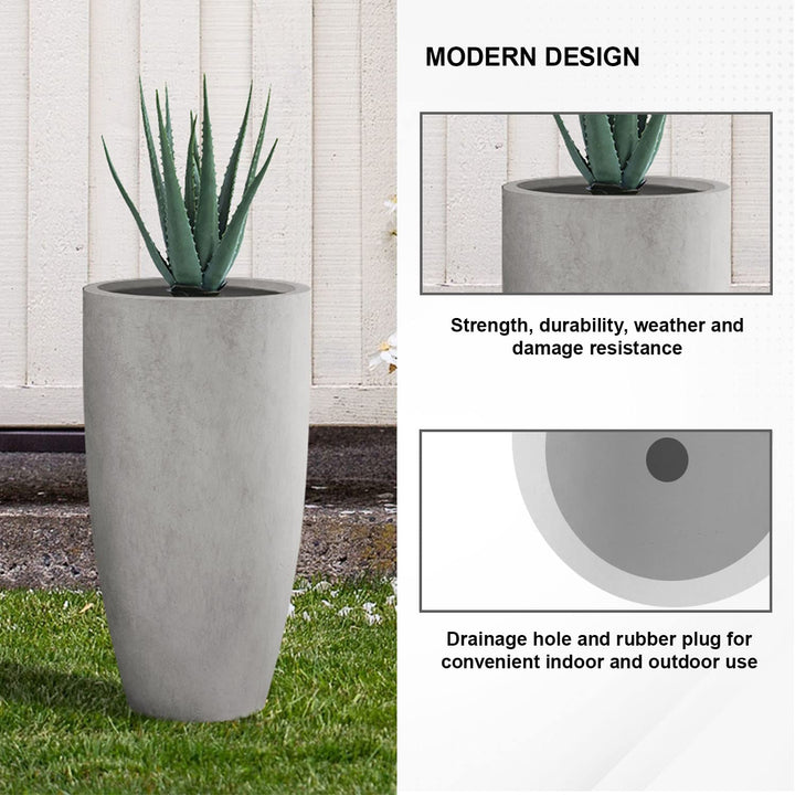 Plantara Round Tall Concrete/Fiberglass Indoor & Outdoor Lightweight