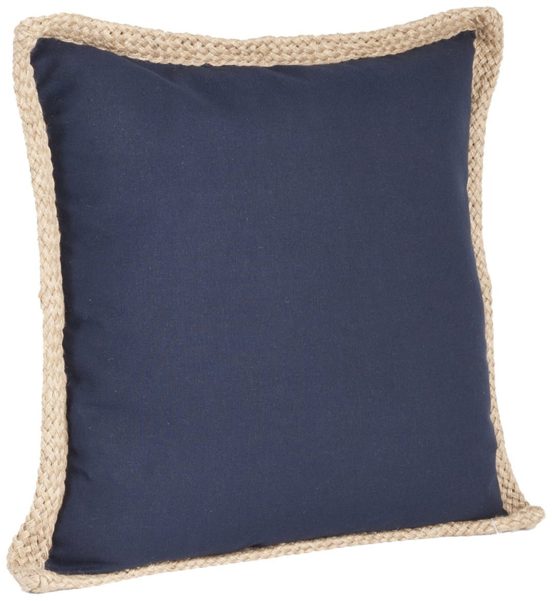 SARO LIFESTYLE 24139.NB20S Square Solid Jute-Braided Down Filled Pillow Navy Down - Navy Blue