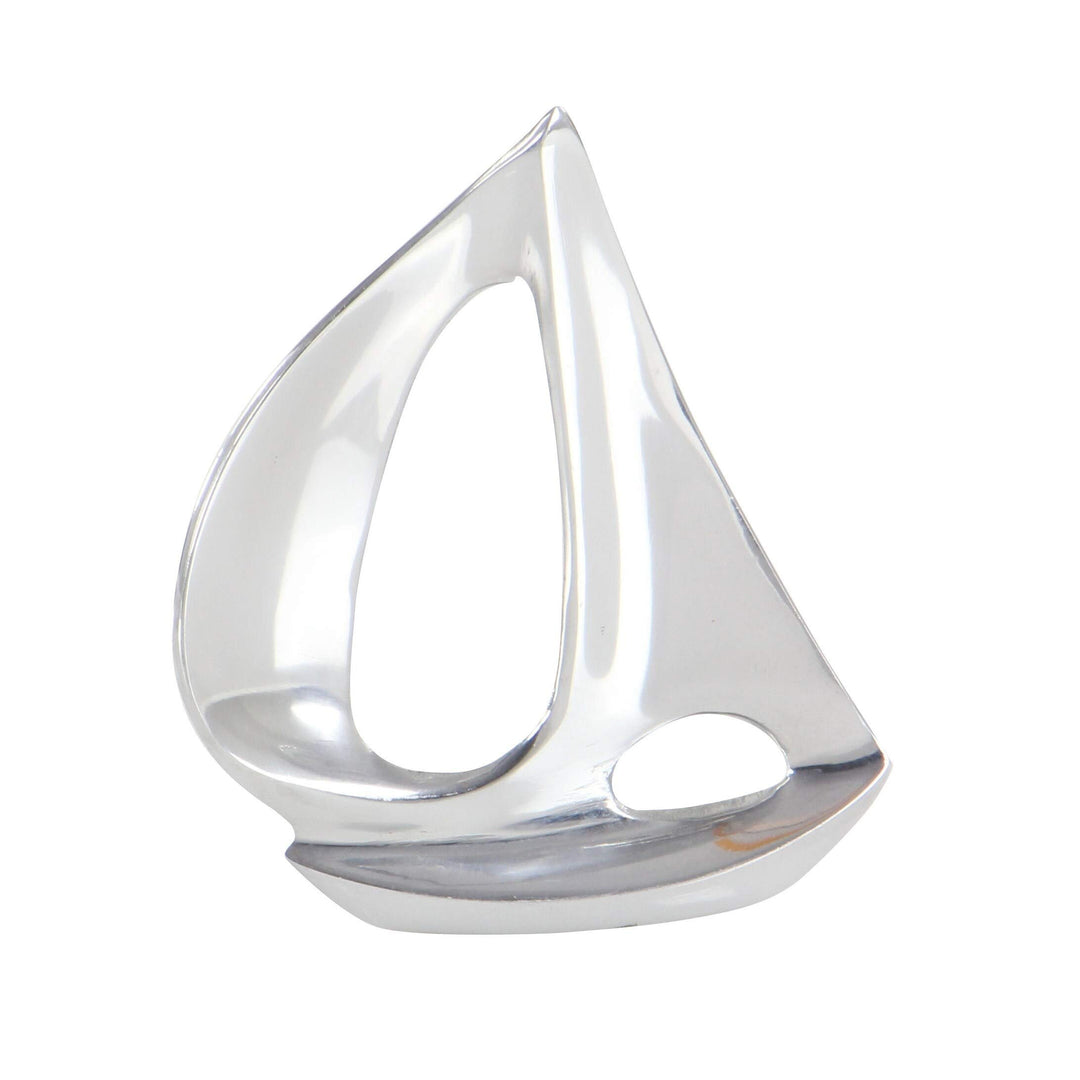 3-Piece Silvertone Sailboat Sculpture Set Silver Metal - Diamond Home USA