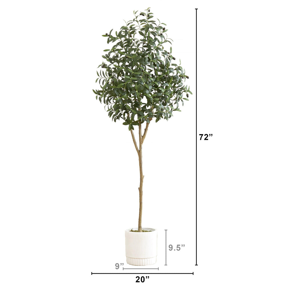 6' Artificial Olive Tree with White Decorative Planter Green Handmade - Diamond Home USA