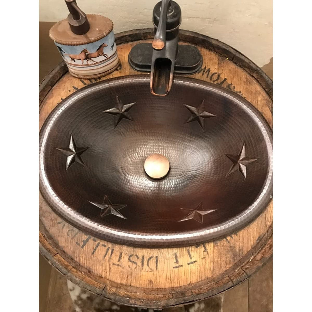 19" Oval Copper Bathroom Sink With Stars X 14" 5.5" Brown Finish Hammered Oil