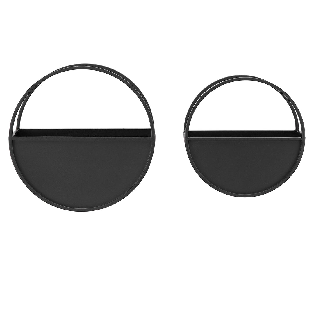 Round 2-Piece Iron Wall Planter Set Black Metal