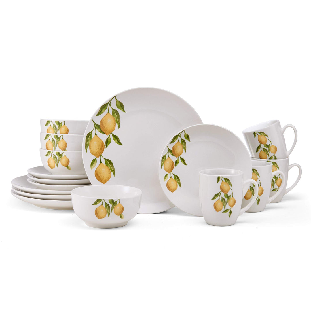 Country Lemon 16pc Dinnerware Set Yellow Fruit Casual Round Porcelain 16 Piece