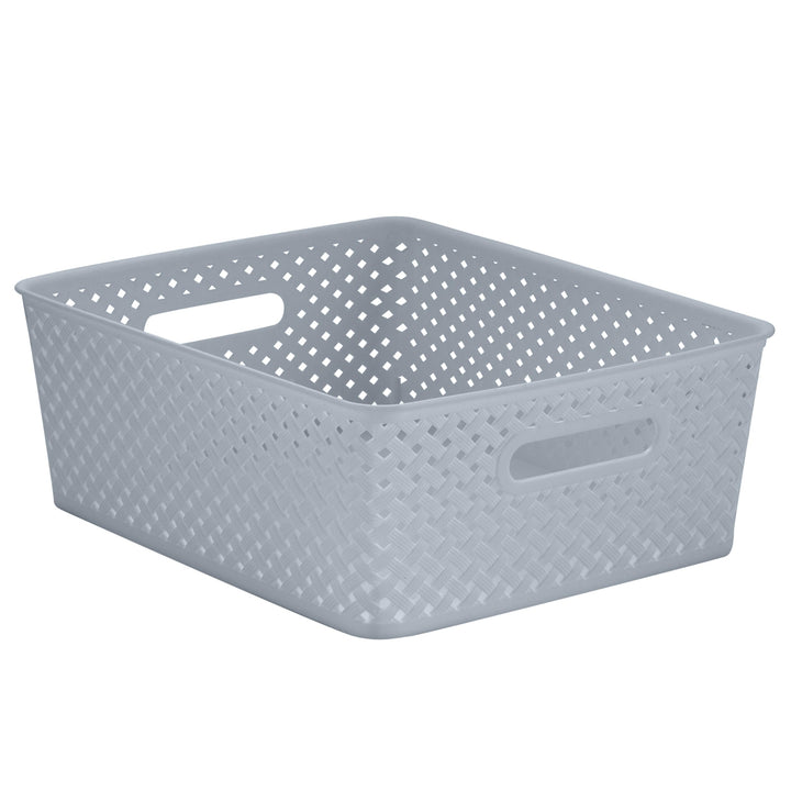 2 Pack Medium Resin Wicker Storage Bin in Grey 13.78" X 11.42" 5.12" Modern - Diamond Home USA