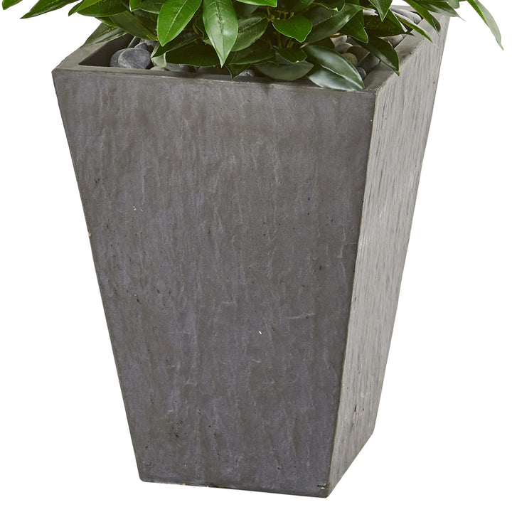 Nearly Natural 57-in. Bay Leaf Cone Topiary Slate Planter UV Resistant