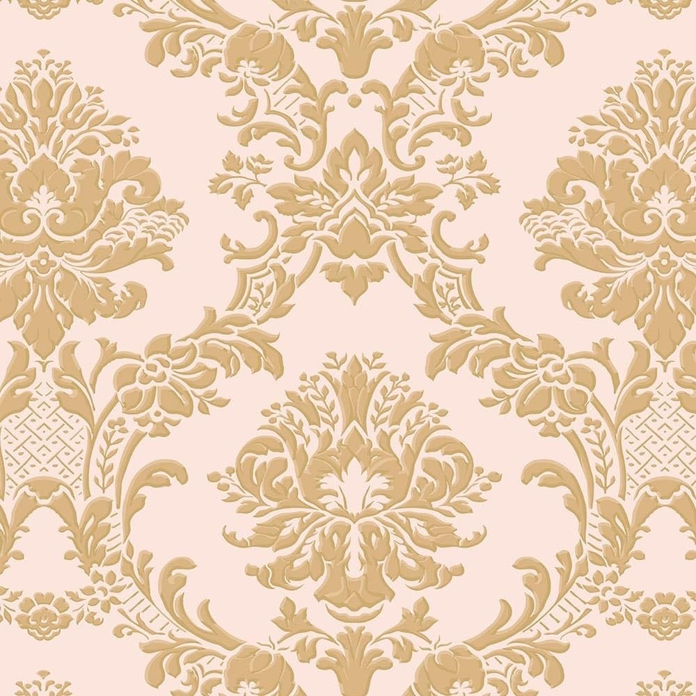 IM36406 In Register Blush Pink Brushed Metallic Gold Damask Wallpaper