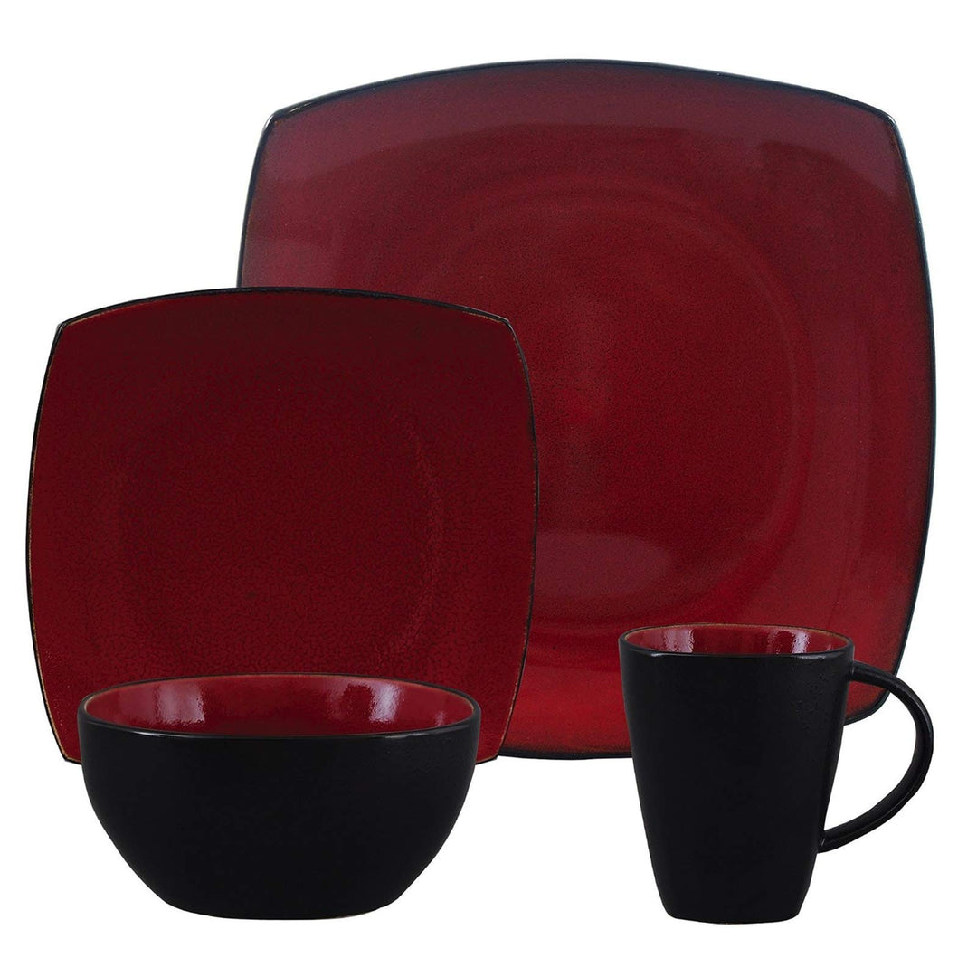 Soho Lounge Red Stoneware Square-Shape 16-Piece Dinnerware Set (Service for 4)