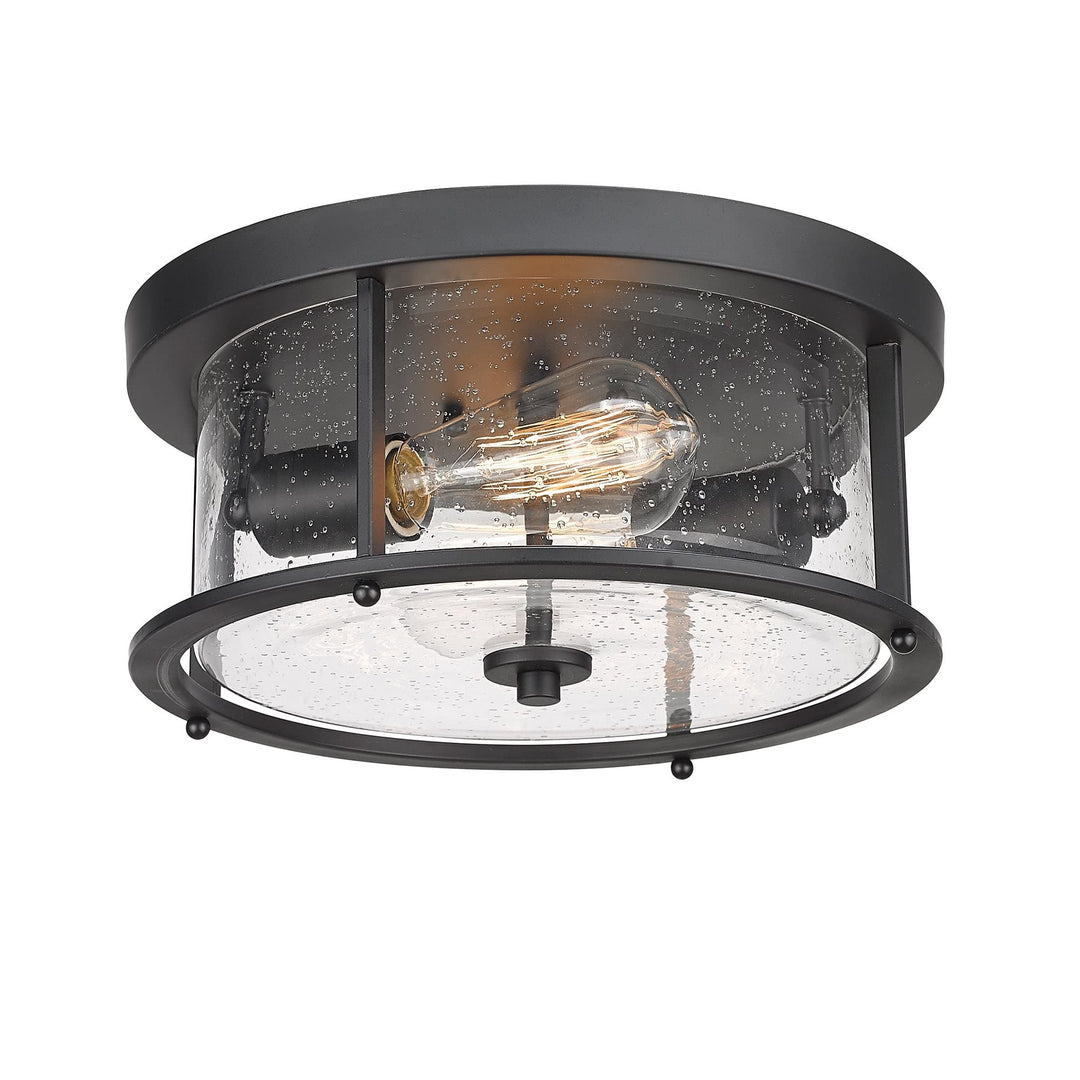 2 Light Flush Mount Ceiling Matte Black Finish with Seeded Glass Modern