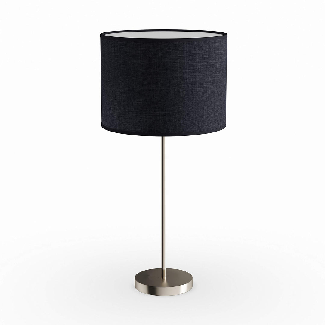 Silver Metal Table Lamp 23" Black Painted Desk Lamp with Drum Fabric Shade Black - Nickel - Brushed