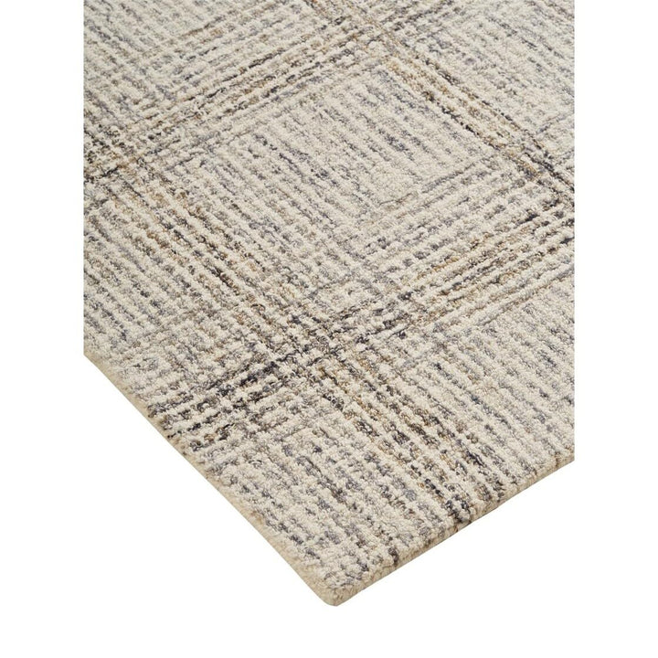 5' X 8' Ivory and Gray Wool Plaid Tufted Handmade Stain Resistant Area Rug X - Diamond Home USA