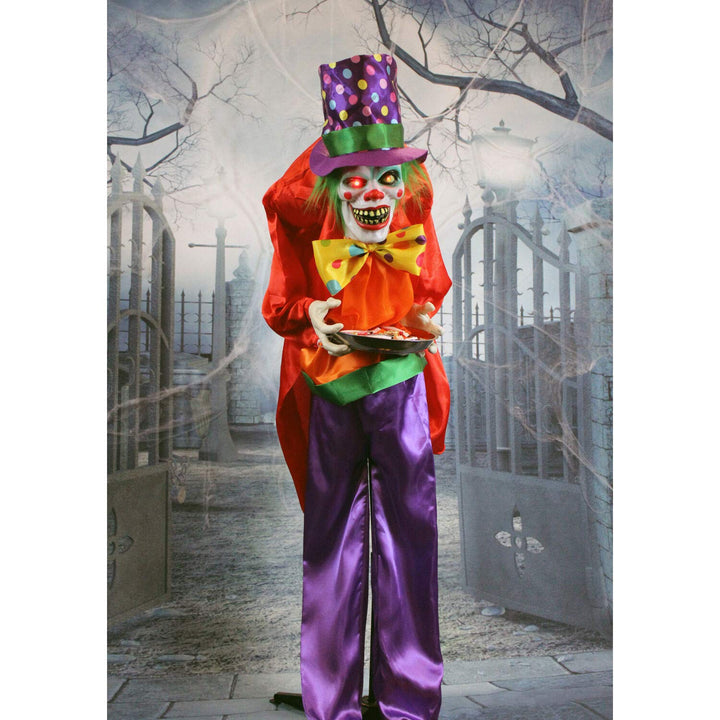 Haunted Hill Farm Life-Size Animatronic Scary Clown Holding Tray with Touch