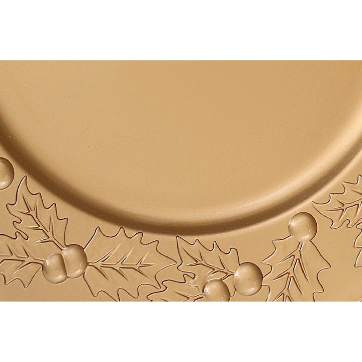 Charger Plate (Hollyberries) (Gold) (13") Set Of 6 Gold Textured Round