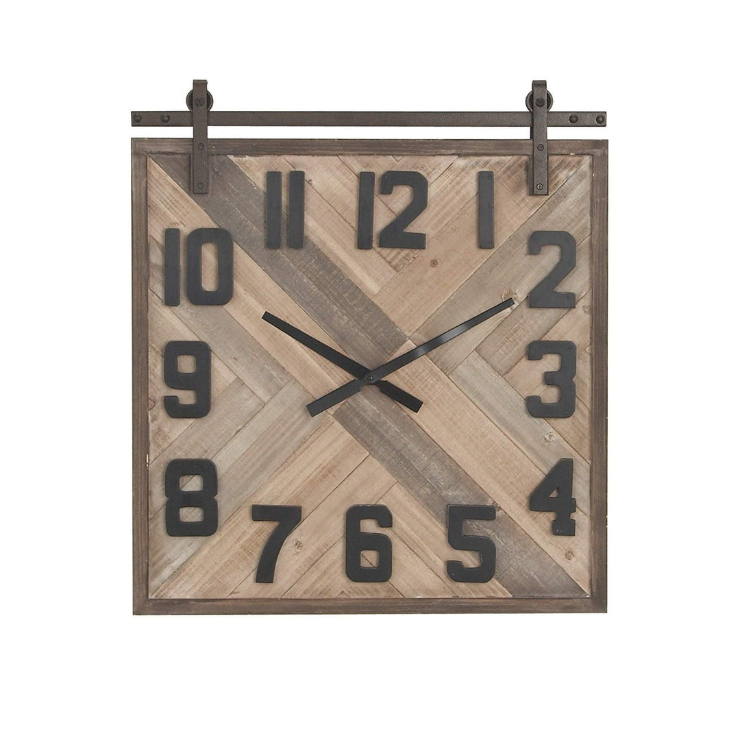 Modern 27 X 24 Inch Wood and Iron Square Wall Clock Studio 350 Brown