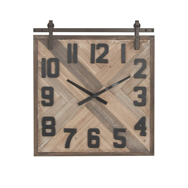 Modern 27 X 24 Inch Wood and Iron Square Wall Clock Studio 350 Brown