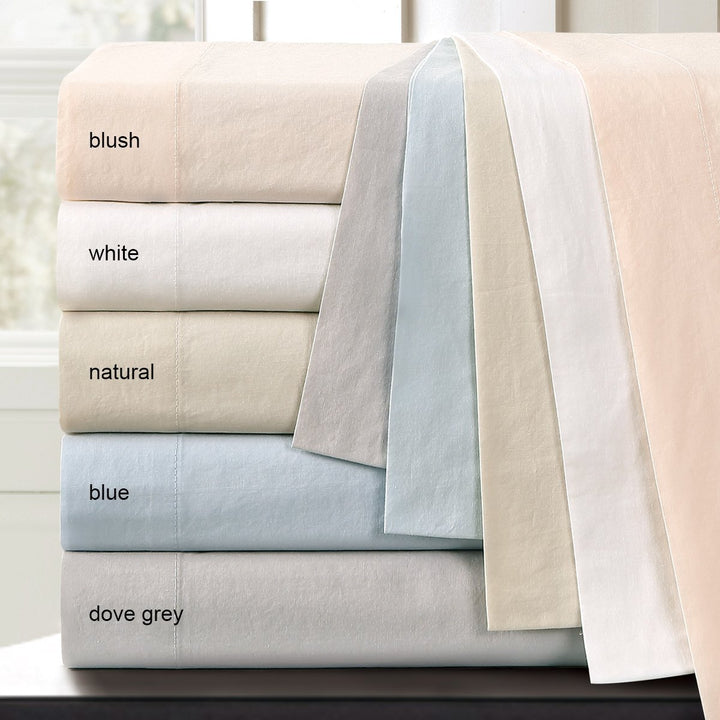 Echelon Home Vintage Full Blue Washed Cotton Percale Sheet Set