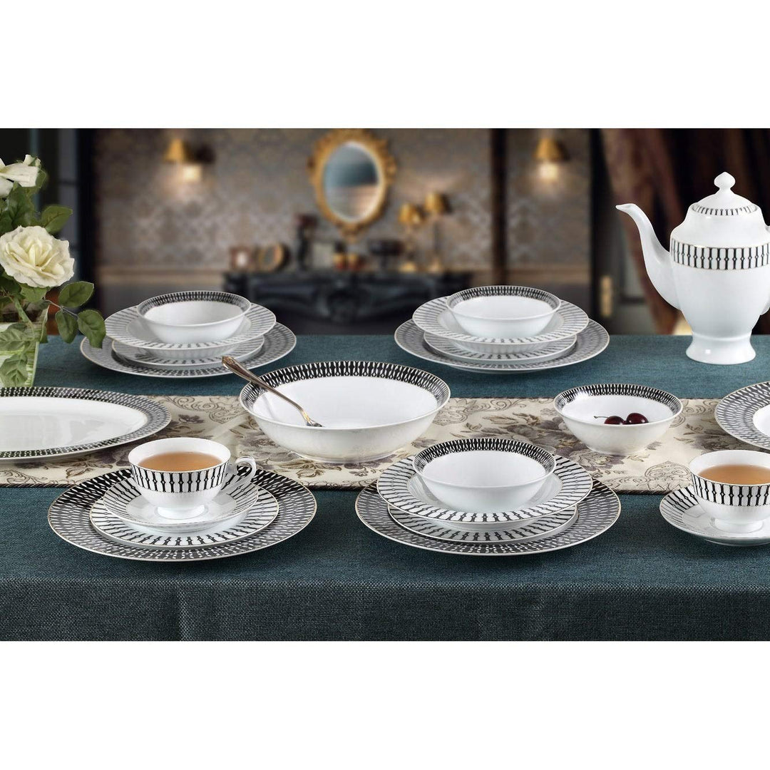 57 Piece Black and White Dinnerware Set-New Bone China Service for 8 People - Diamond Home USA