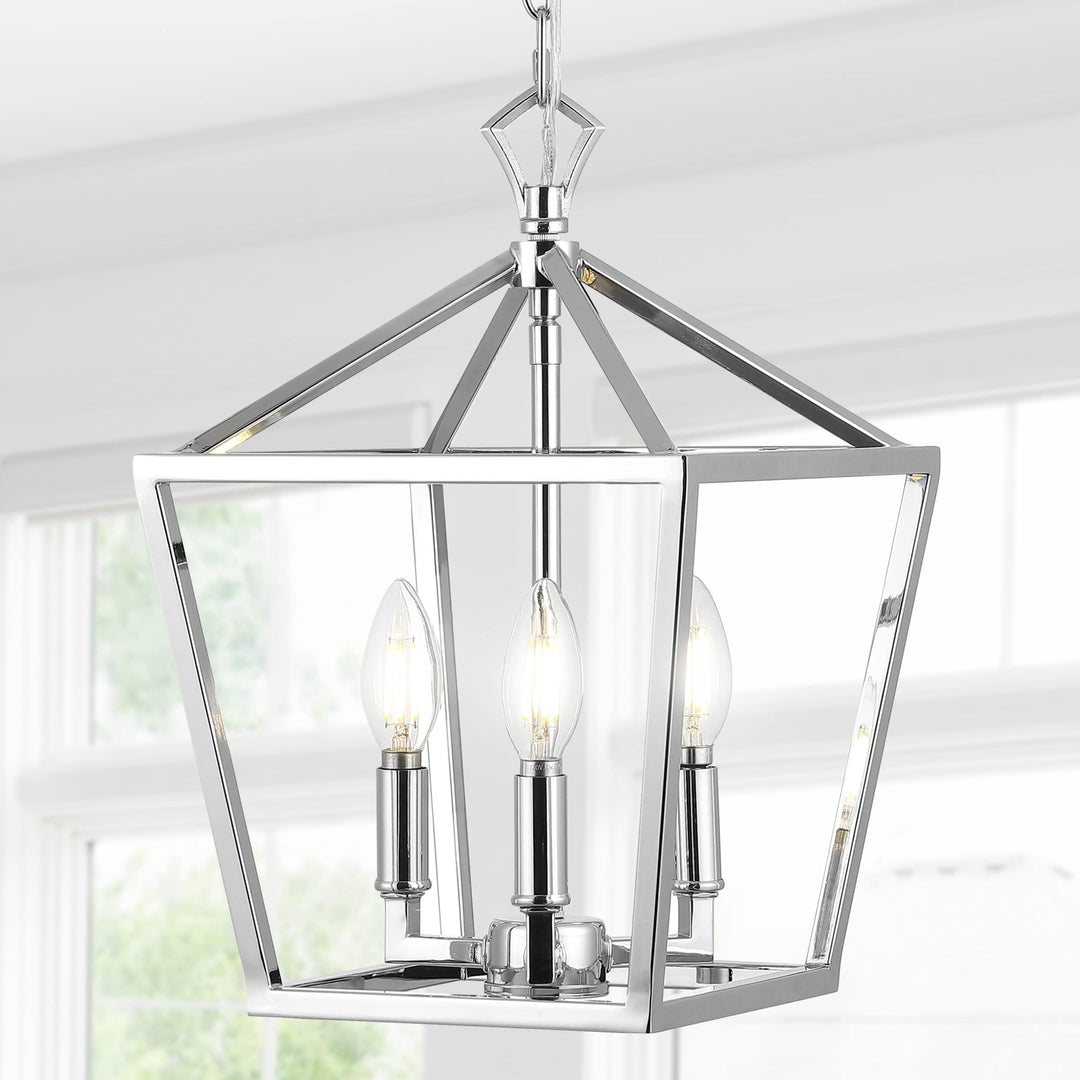 JONATHAN Y JYL7601C Pagoda Lantern Dimmable Adjustable Metal LED Pendant Classic 10" - Chrome