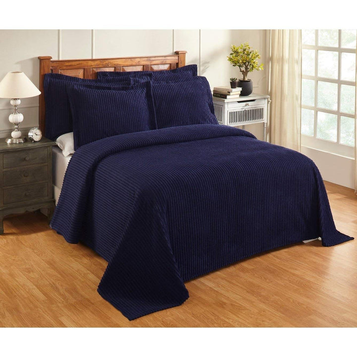 Oversized Navy Blue Chenille Bedspread Queen 102x110 Vintage Western Extra Navy - Queen