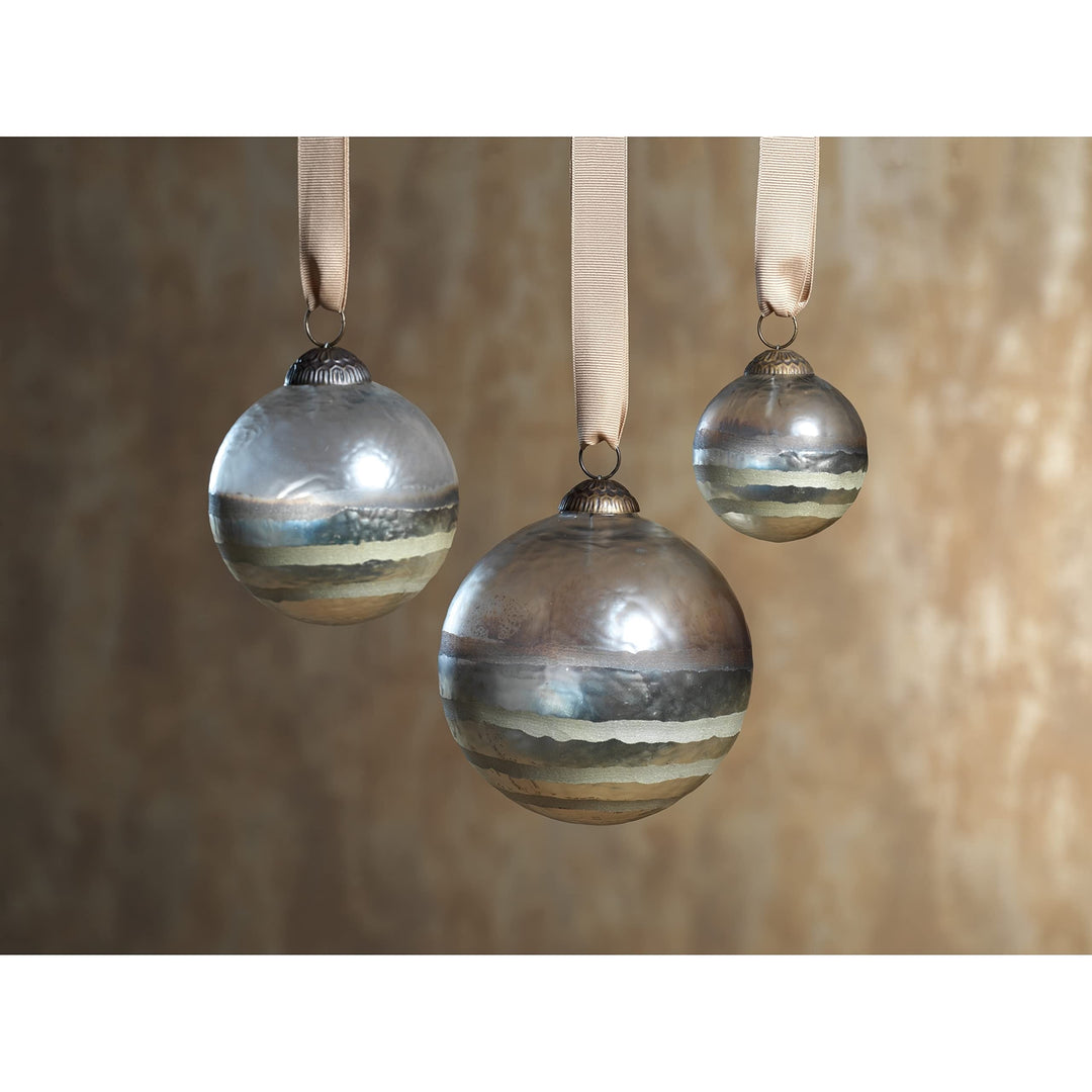 Smoked Hanging Ball Ornaments Set of 6 Off/White Glass