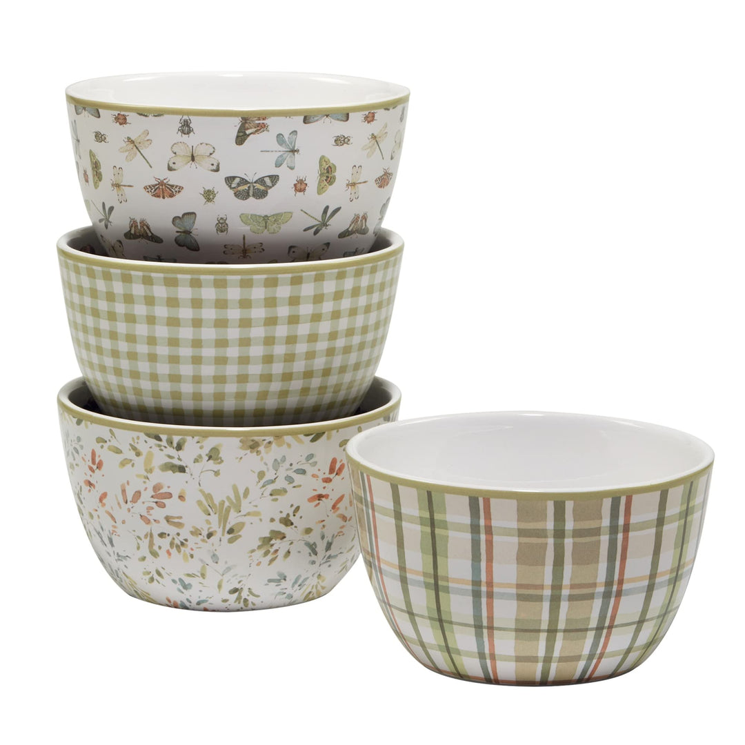 Green Fields 24 Oz. Ice Cream/dessert Bowls Set Of 4 Assorted Designs Oz.