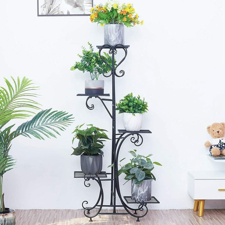 Tall Plant Stand 5 Tiered Iron Shelf Garden Display Rack Indoor Outdoor Black