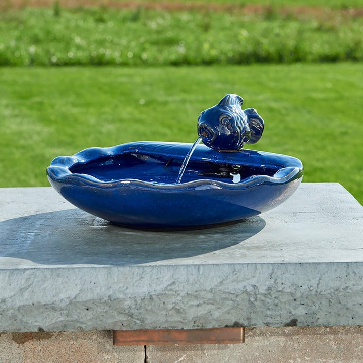 Ceramic Koi Solar Fountain- Blue Traditional