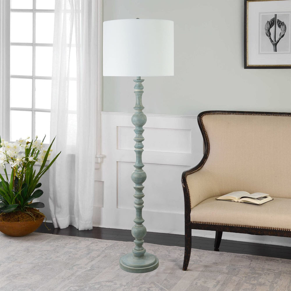 61" Classic Resin Column Floor Lamp W/Decorator Shade Blue Transitional - Diamond Home USA