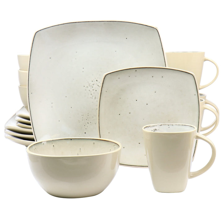 Soho Lounge 16 Piece Stoneware Dinnerware Set in Light Taupe Tan Textured Casual