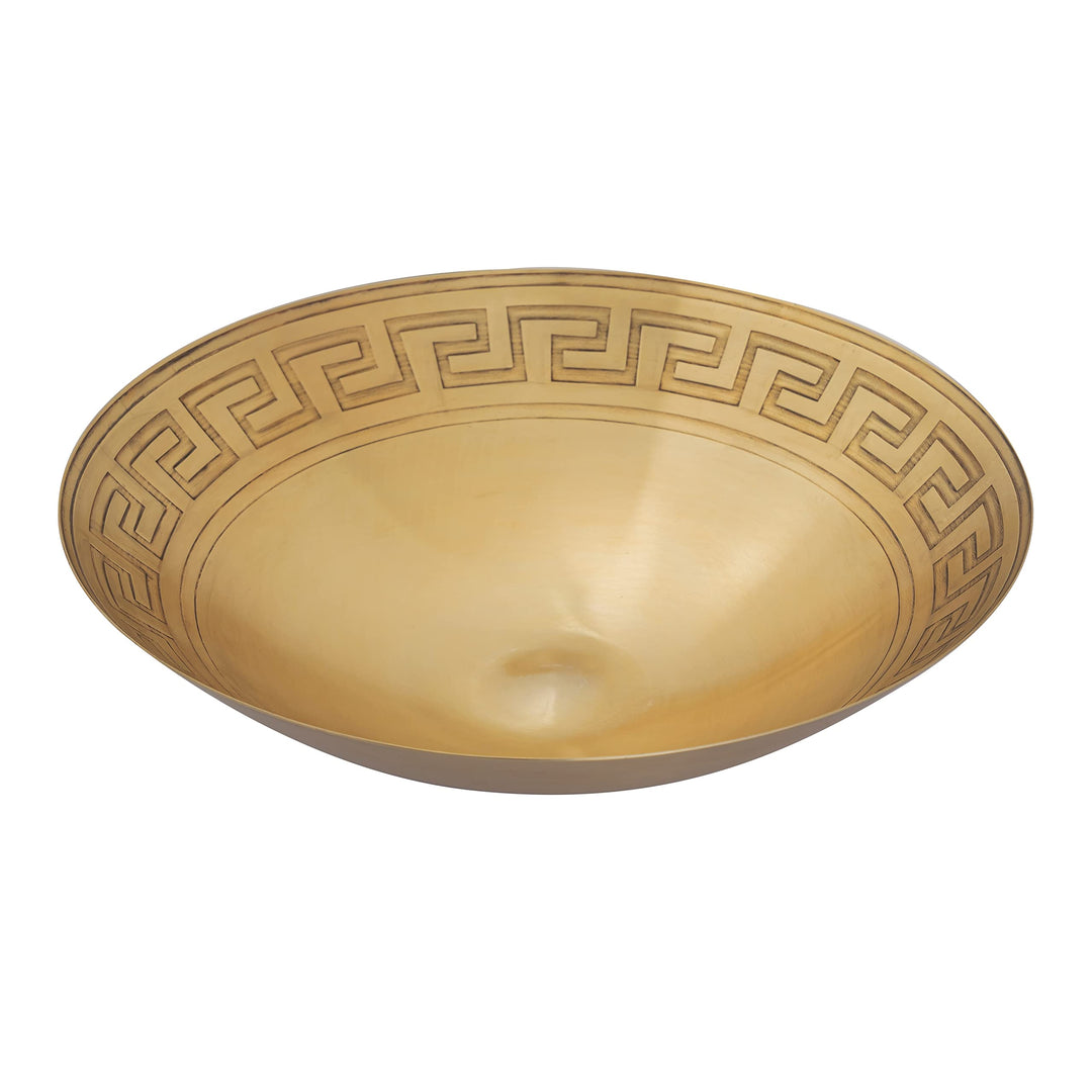 Greek Key Centerpiece Bowl Brass Brown Transitional Novelty Metal 1 Piece