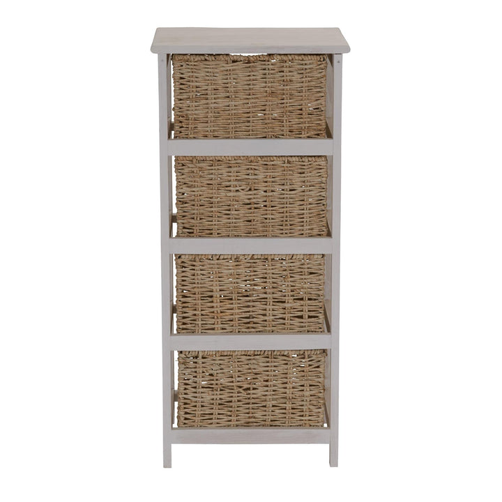 Whitewash 4-Basket Storage Tower Brown Beach Wicker-Rattan Painted