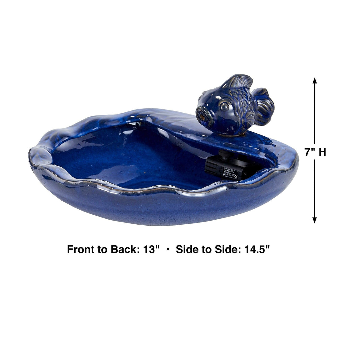 Ceramic Koi Solar Fountain- Blue Traditional