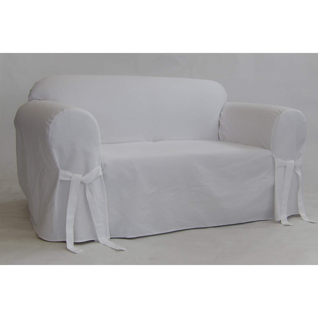 White Twill Loveseat Slipcover Solid Casual Classic