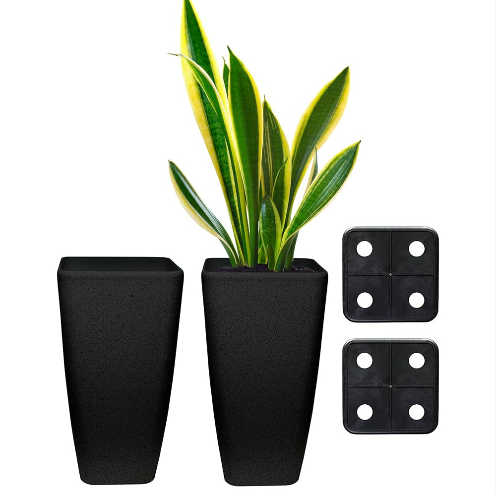 Stephan Roberts Rectangle 22 Inch Tall Planters Durable Lightweight Indoor Black