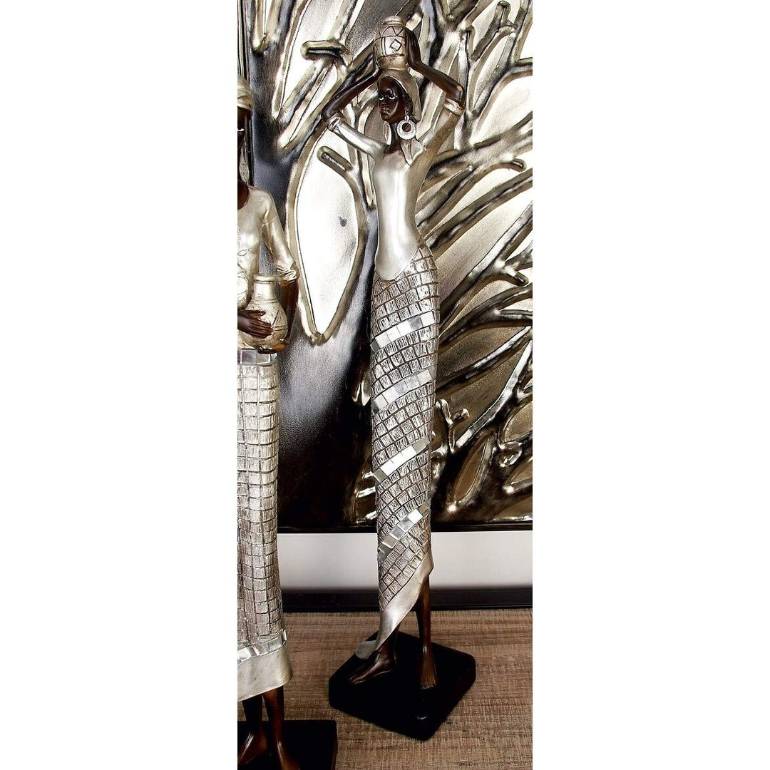 Black and Silver African Woman Statue Resin