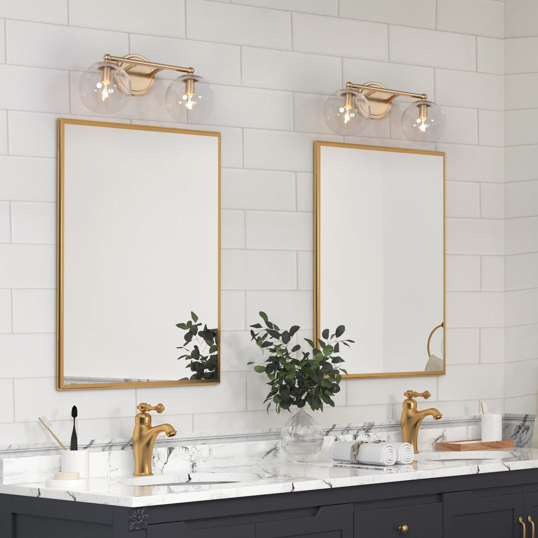 Modern Gold 2-light Bathroom Vanity Lights Globe Glass Orb Wall Sconces L 15"